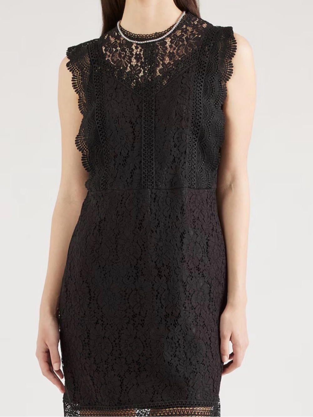 Only Black Lace Mini Dress with Sheer Yoke